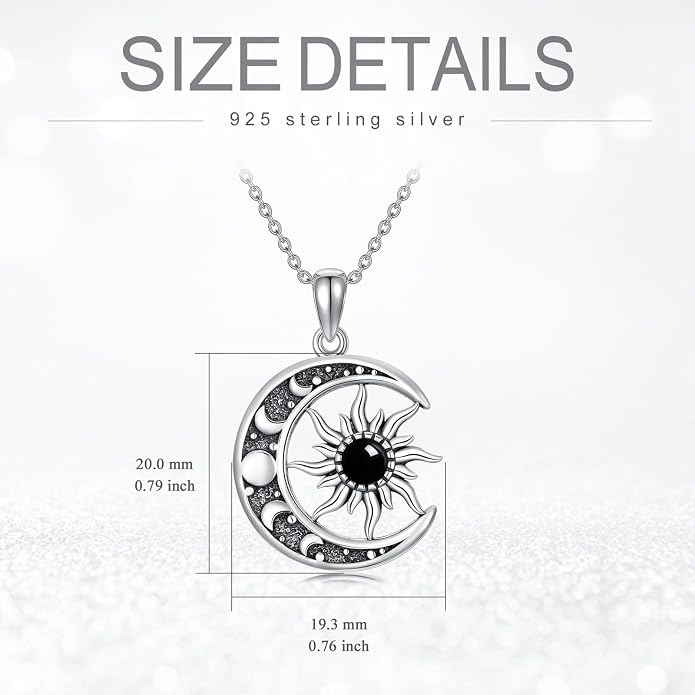 Sun and Moon Necklace 925 Sterling Silver Sun Moon Pendant Gemstone Jewelry Gifts for Women