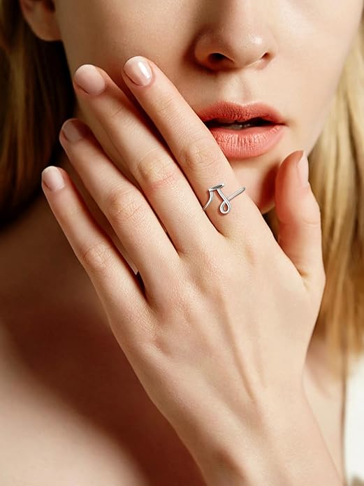 SILVERCUTE S925 Initial Rings, Adjustable Size 6-12 Statement Alphabet Letter A-Z Jewelry Personalized Twisted Initials Rings Sterling Silver Stacking Ring for Women