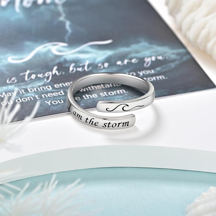 BEILIN 925 Sterling Silver Inspirational Jewelry Rings Adjustable Ring Personality Encouragement Gift for Teens Women