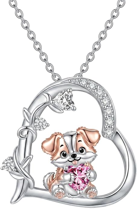 PELOVNY Teddy Bear Necklace for Women 925 Sterling Silver Bear/Highland Cow/Fox/Cat/Axolotl Birthstone Necklace Christmas Birthday Jewelry Gifts for Mom Daughter Wife Sister