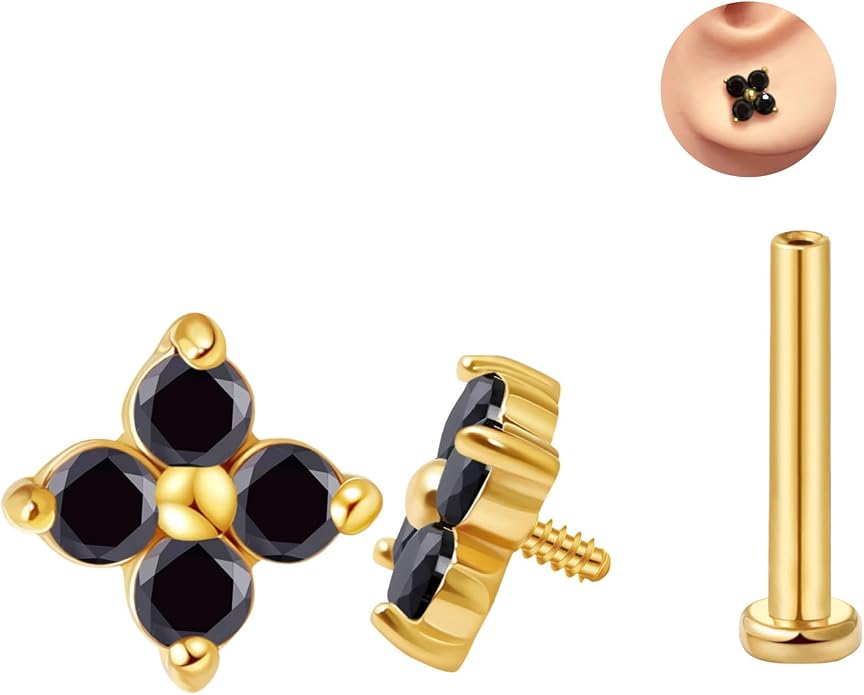 FANSING CZ Flower Internally Threaded Flat Back Earring Labret Stud for Cartilage Tragus Helix Conch