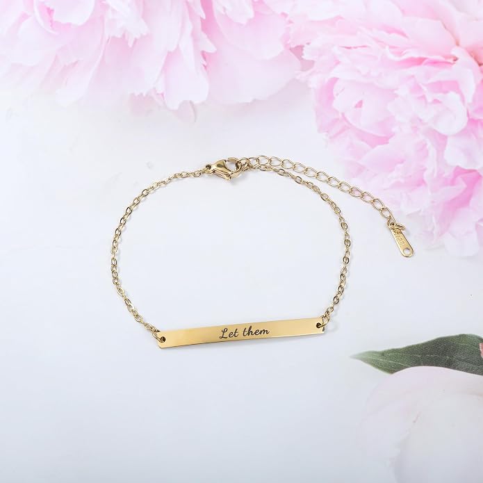 Dont Let The Hard Days Win Bracelet - Gold Hard Day Motivational Bangle Stainless Steel Engraved Words, Inspirational Chain Jewelry Gifts for Women Friend