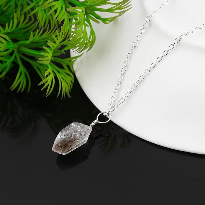 Natural Raw Gemstones Pendant Necklace, Rough Stones Dainty Jewelry, Handmade Bohemian Jewelry, Silver Plated Chain, Healing Crystals, Christmas Gift for Women