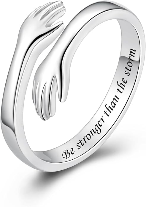 S925 Sterling Silver Hug Rings for Women Teen Girls Adjustable Ring for Granddaughter Daughter Hope Promise Friendship Hand Ring Jewelry for Birthday Graduation Christmas Mothers Day Valentines Gifts