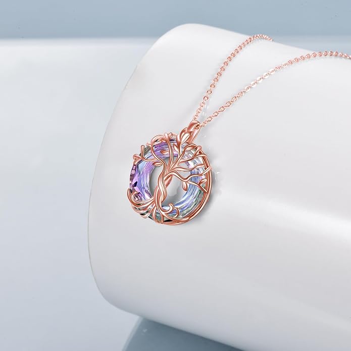 TOUPOP Tree of Life Necklace Gifts for Women 925 Sterling Silver Family Tree Pendant with Crystal Birthday Irish Jewelry Gifts for Women Her Wife Mom