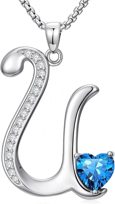 Birthday Gifts for Women Alphabet A to Z Initial Birthstone Pendant Necklaces for Women - 18k White Gold Plated Personalized Name Jewelry Anniversary Graduation Gifts for Wife Her Daughter Girlfriend(with Gift Box)