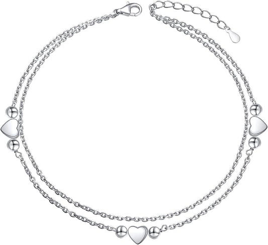 Alphm Anklet for Women S925 Sterling Silver Adjustable Foot Evil Eye Starfish Heart Bead Butterfly Celtic Knot Cross Multilayer Layered Ankle Bracelet Jewelry