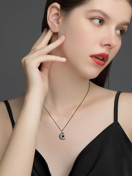 Dreamboat Sterling Silver Moon and Star Necklace Silver Crescent Moon Necklaces for Women Star Pendant Celestial Jewelry Gifts