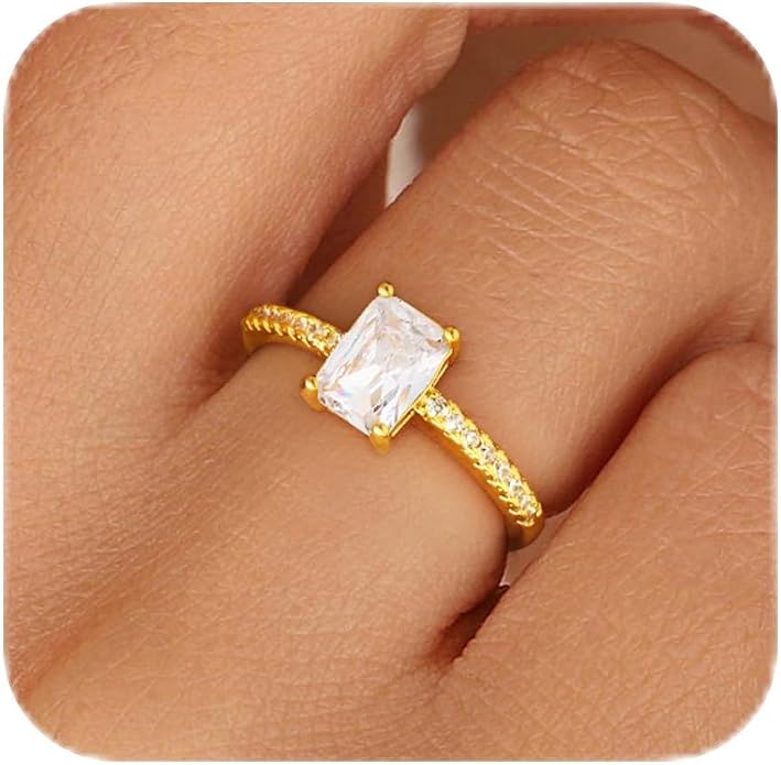 Honsny Gold Birthstone Rings for Women Non Tarnish 14K Gold Plated Emerald Engagement Promise Rings CZ Stackable Dainty Gemstone Pinky Eternity Band Ring Jewelry Birthday Graduation Gifts