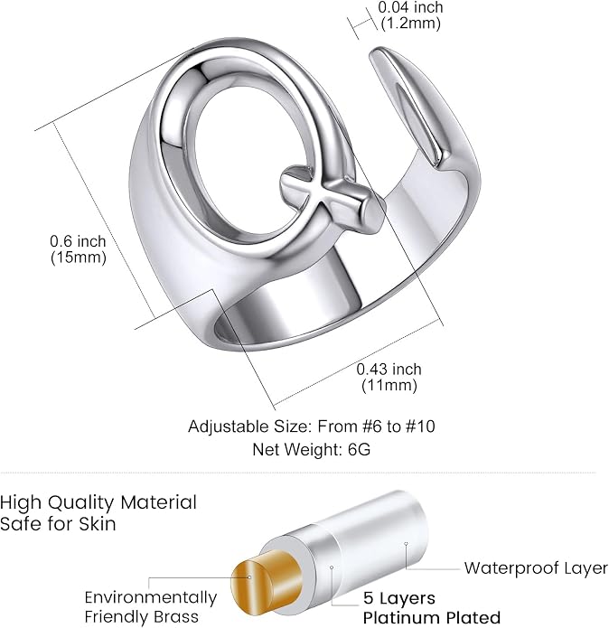 KeyStyle Bold Initial Letter Rings Adjustable, GoldChic Jewelry Women Gold Statement Ring Personalized Engraved Women’s Open Signet Ring for Party (Gold, White Gold, Black)