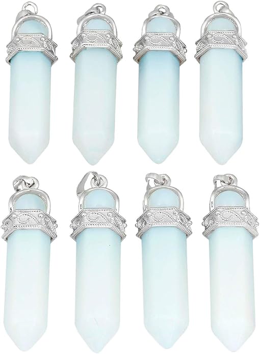 TUMBEELLUWA Crystal Point Necklaces Hexagonal Prism Stone Pendants with Chain Healing Jewelry Pack of 2