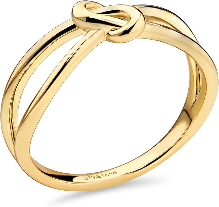 DEVATA Gold or Rhodium Plated Sterling Silver 925 – Eternity, Band Ring for Women – Heart, Knot, Clover, Infinity, Mariner, Cable, Curb, Cuban, Figaro, Daisy, Rope, Ribbed, Dome