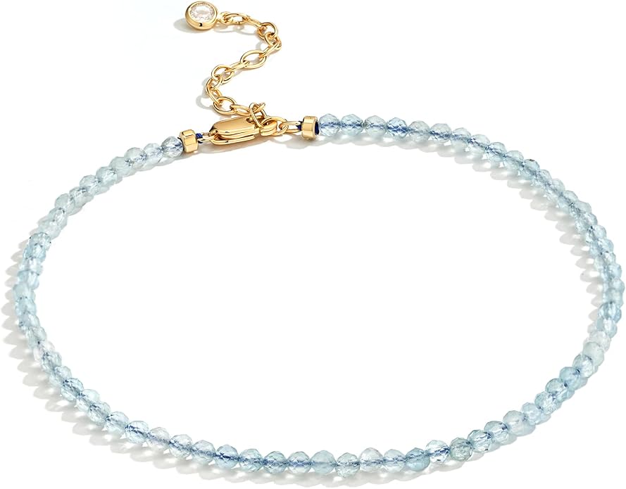 DREMMY STUDIOS Gold Anklet Bracelets for Women 14K Gold Plated Stone Handmade Beaded Link Chain Anklets Jewelry Gift
