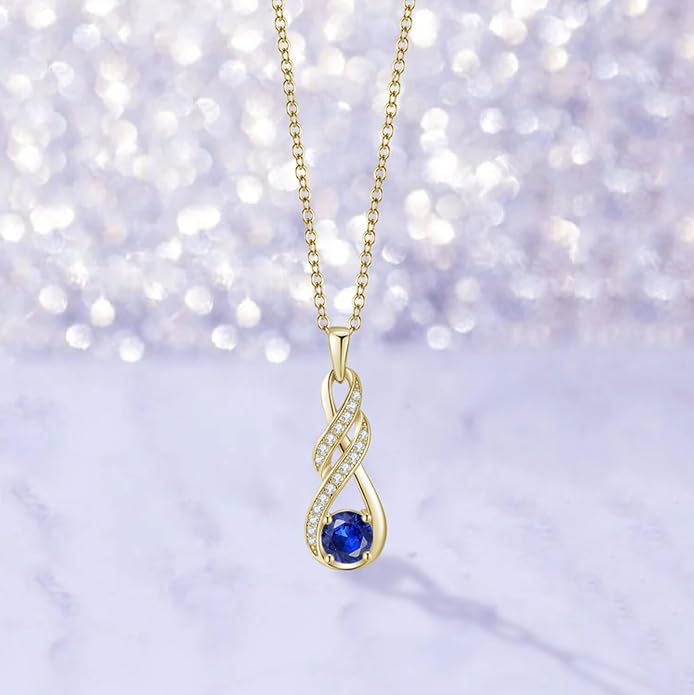Birthstone Necklaces for Women 925 Sterling Silver Infinity Pendant Created Gemstone Jewelry for Her, 16"+2"