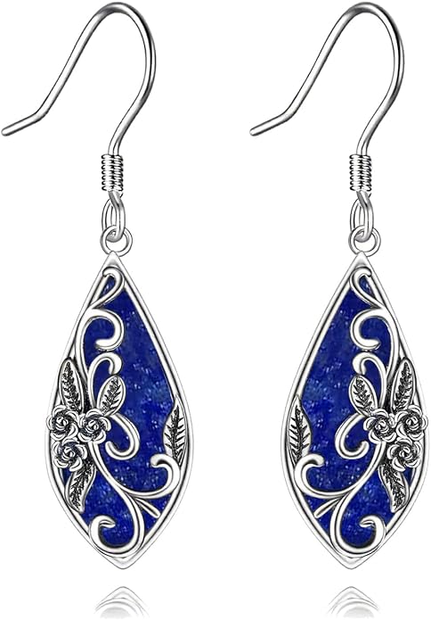 Silver Earrings for Women Sterling Silver Filigree Earrings Teardrop Dangle Drop Filigree Bohemia Jewelry Gift for Women Mother Mom