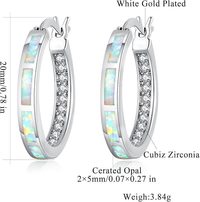 CiNily Sterling Silver/Rose Gold/Yellow Gold Plated Hoop Earrings 20mm,Multicolor Opal Small Hoop Earrings for Women Girls Hypoallergenic Jewelry for Sensitive Ears Gemstone Earrings
