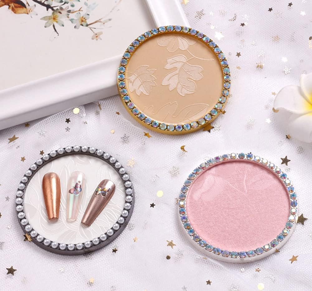 1 Pc Resin Nail Art Palette Nail Art Display Holder Round Inlay Rhinestone Makeup Palette Nail Painting Palette Gel Polish Colors Mixing Pallet (White)