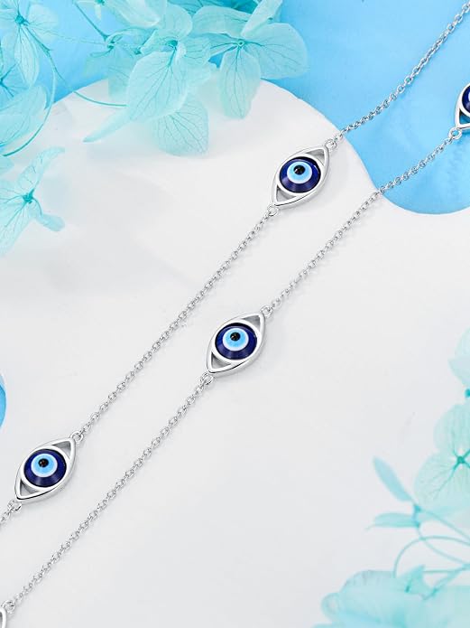 925 Sterling Silver Ankle Bracelet Evil Eye/Dolphin/Sea Turtle/Infinity/Wave Seashell/Hamsa Ankle Bracelet Adjustable Summer Beach Ocean Jewelry for Women