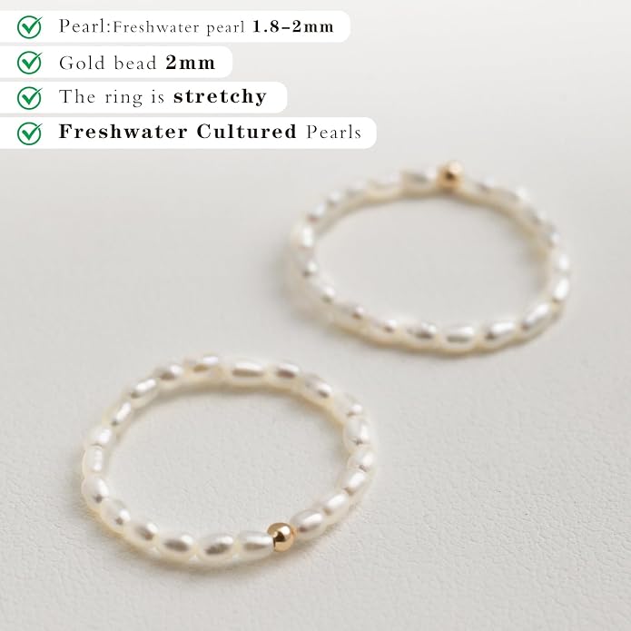 14K Gold Filled ring, dainty stackable handpicked premium 1.8-2mm cultured freshwater pearl ring women's