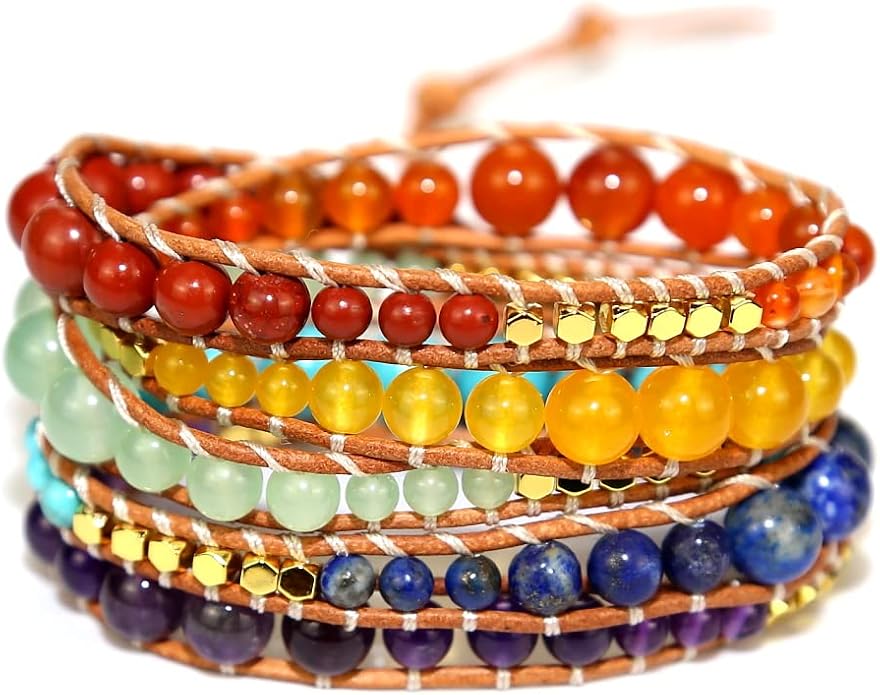Boho Wrap Bead Bracelet for Women - Handmade Adjustable Natural Stone Beaded Bracelets Yoga Healing Bracelet Bangle Hippie Jewelry