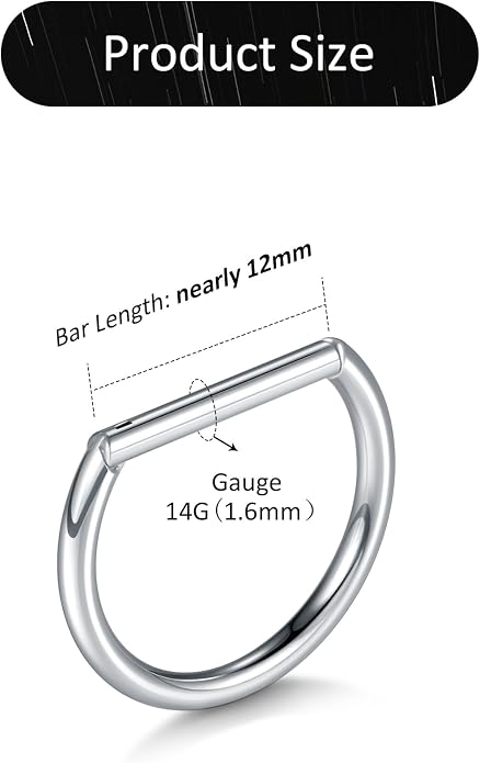 Oveta Titanium D Shaped Nipple Rings 14G for Nipple Piercing Jewelry Higned Segment Clicker Ring Hoops 11mm 12mm 14mm for Women Men, Silver Gold Black, 2PCS
