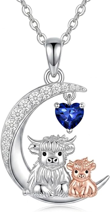 PELOVNY Teddy Bear Necklace for Women 925 Sterling Silver Bear/Highland Cow/Fox/Cat/Axolotl Birthstone Necklace Christmas Birthday Jewelry Gifts for Mom Daughter Wife Sister