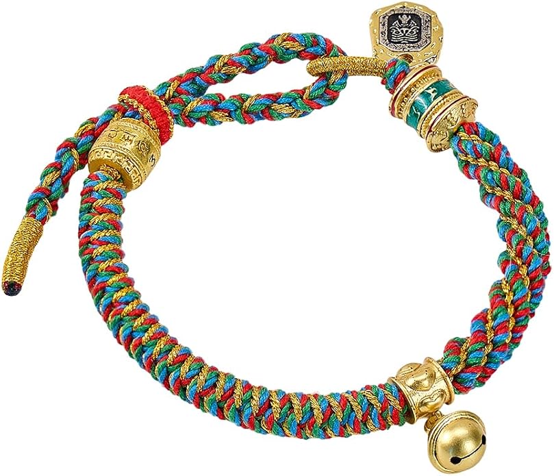 Tibetan Blessed Wealth Charm Rope Bracelet, Red String Bracelet with Om Mani Padme Hum, Carved Zakiram Goddess of Wealth Amulet Bracelet, Adjustable Buddhist Braided Lucky Peace Knot Bracelet, Includes Gift Box