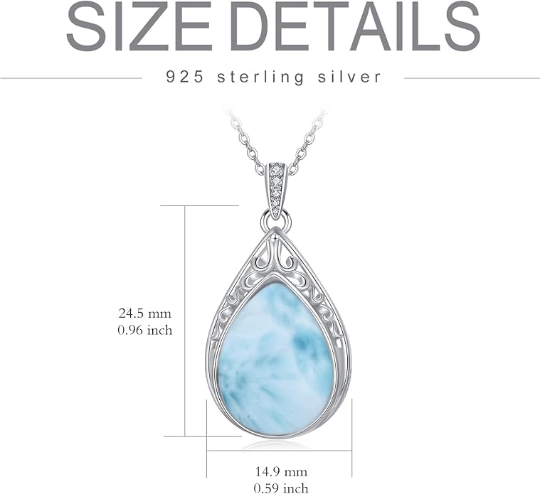 HPQQ Teardrop Necklace 925 Sterling Silver Filigree Gemstone Pendant Necklace Fine Jewelry Birthday Mother's Day Gifts for Women Her Mom