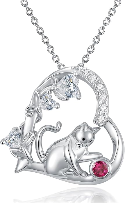 PELOVNY Teddy Bear Necklace for Women 925 Sterling Silver Bear/Highland Cow/Fox/Cat/Axolotl Birthstone Necklace Christmas Birthday Jewelry Gifts for Mom Daughter Wife Sister
