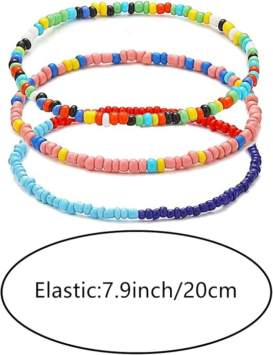 KIFEDSLJ 24Pcs Colorful Beaded Anklets Boho Handmade Beaded African Anklets Multicolor Seed Beads Stretch Ankle Bracelets for Women Elastic Foot and Hand Chain Jewelry