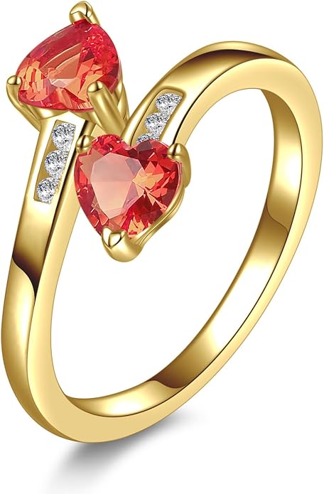 Yaresul 1CT Adjustable Women Heart Ring 14K Gold Plated Birthstone Rings for Women Promise Ring for her Simulated Gemstone Statement Stackable Band Width 2mm Open Size 5~9