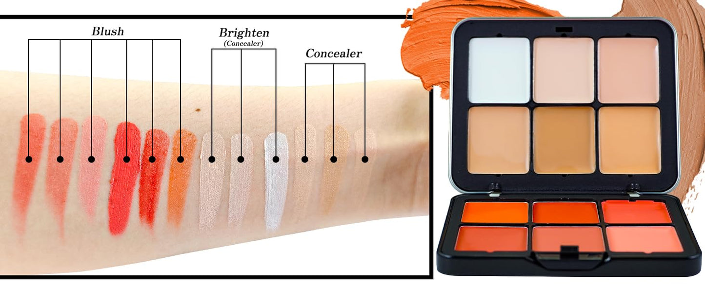Cream Concealer Palette/Blush Palette Kit, 2 In One Blendable Blush Concealer Contour Set with 11 Pcs Complete Makeup Brush and Storage Bag, High Impact Buildable Color, Vegan & Cruelty Free