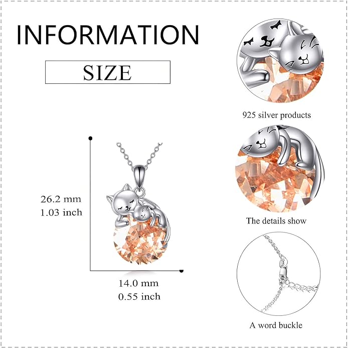 Cat Necklace Sterling Silver Cat Zircon Pendant Gothic Jewelry for Women Animal Lovers Gifts