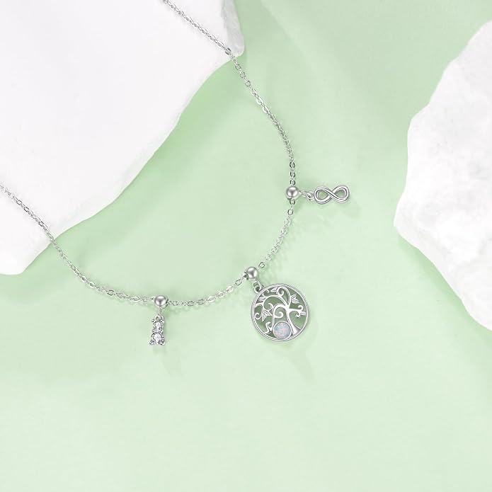Tree Of Life Necklace Sterling Silver Created Opal Tree Of Life Pendant Infinity Necklace Infinity Charm for Jewelry Gifts for Women