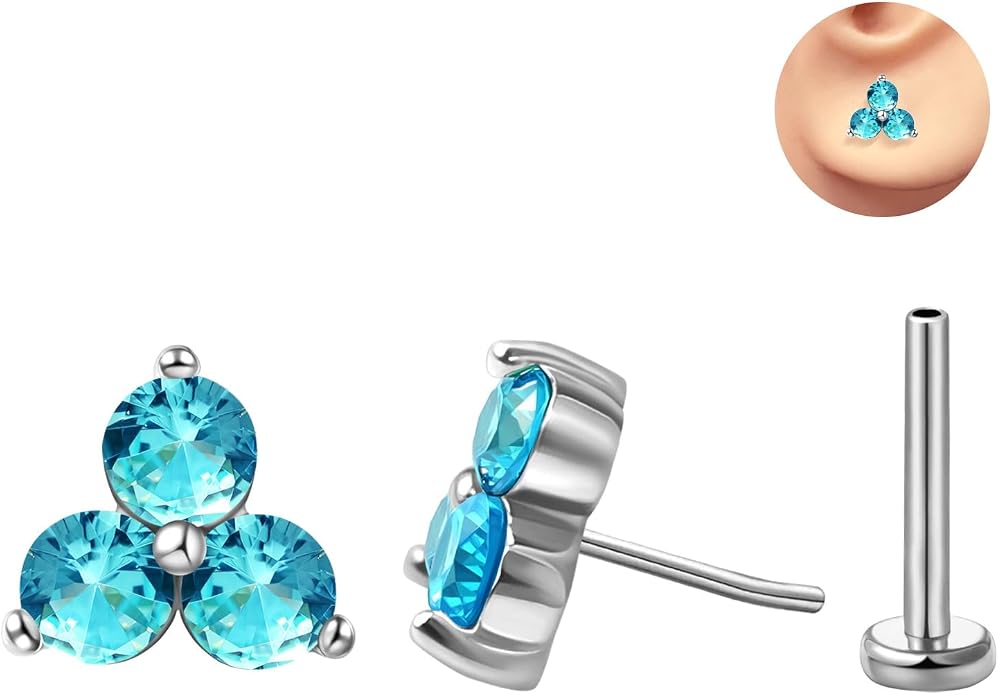 FANSING Cartilage Earring Tragus Stud Trio CZ Stone Flat Back Earring for Helix Conch Threadless Push Pin Labret Stud