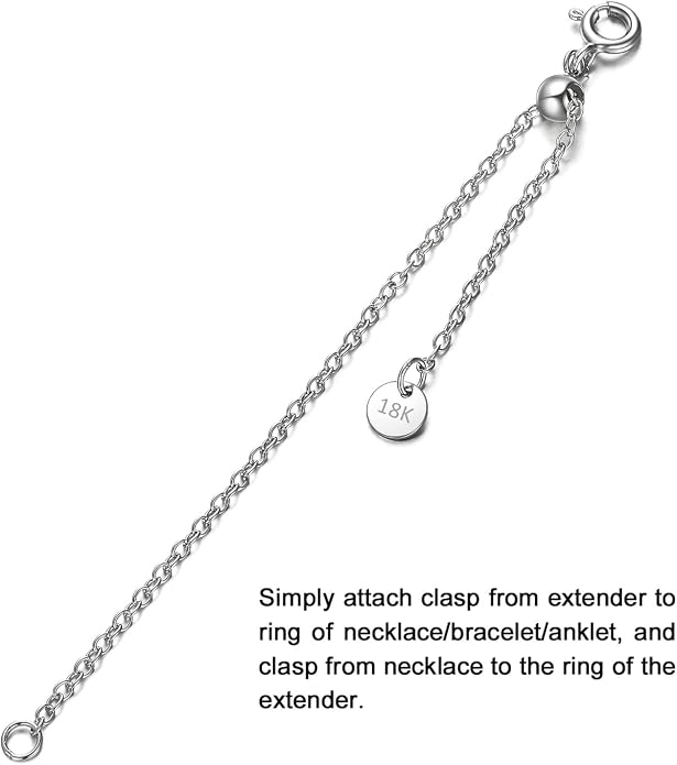 1pc 925 Sterling Silver 1.5mm Necklace Extender Chain 4inch Bracelet Anklet Single Bead Extension Adjustable Length