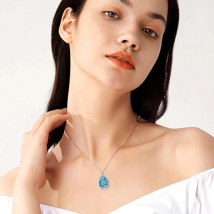 ROMANTICWORK Clover/AA/Ankh/Sun/Compass Necklace Sterling Silver Moss Agate Turquoise Butterfly/Dragonfly/Bee Pendant Jewellery Christmas Birthday Gifts for Women