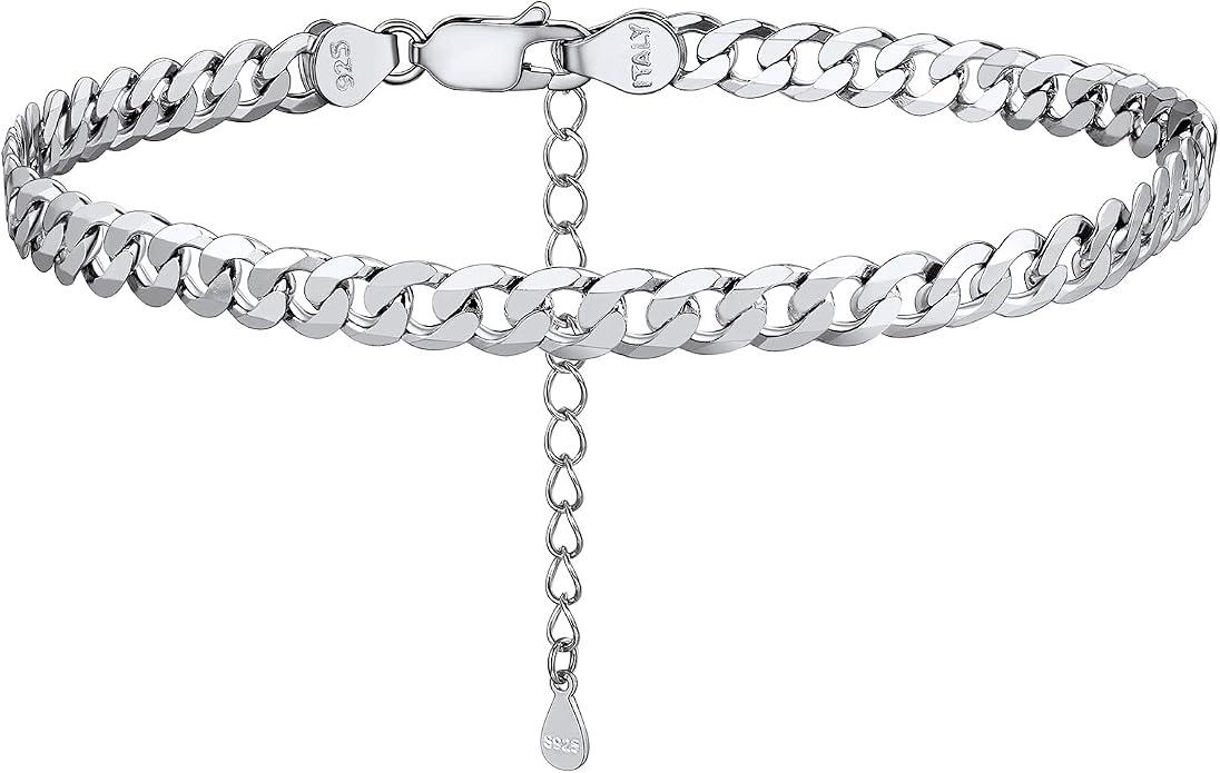 PROSILVER 925 Sterling Silver Ankle Bracelets For Women, Stylish Chain Anklets, Summer Beach Jewelry, 8.6-10.6 Inch Adjustable, Come with Box