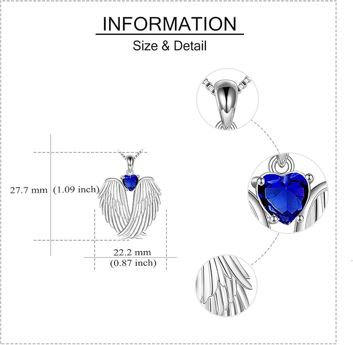 YFN Angel Wings Necklace 925 Sterling Silver Guardian Angel Wings Pendant Necklace Birthstone Necklace for Women Girls Christmas Jewelry Gifts
