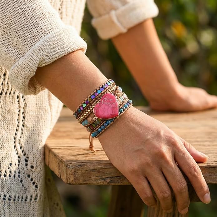 YGLINE Boho Handmade Wrap Leather Tube Crystal Stone Bracelet for Women