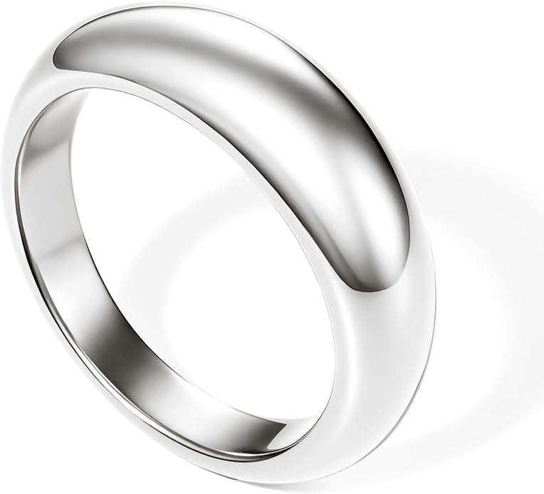 Non Tarnish Gold Chunky Rings for Women, 14K Gold Plated Statement Dome Rings Stacking Silver, Adjustable Mens Eternity Wedding Band Mixed Metal Jewelry Size 3-13