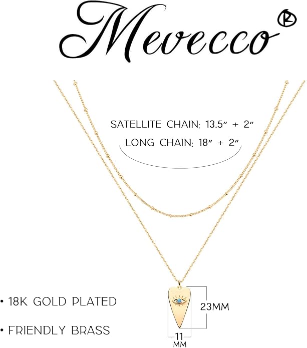 MEVECCO Layered Heart Necklace Pendant Handmade 18k Gold Plated Dainty Gold Choker Arrow Bar Layering Long Necklace for Women