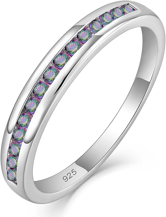 YL Stackable Rings 925 Sterling Silver Halo Birthstone Eternity Bands Jewelry for Women