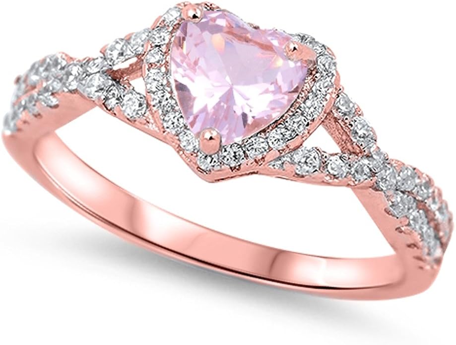 CHOOSE YOUR COLOR Sterling Silver Heart Halo Promise Ring