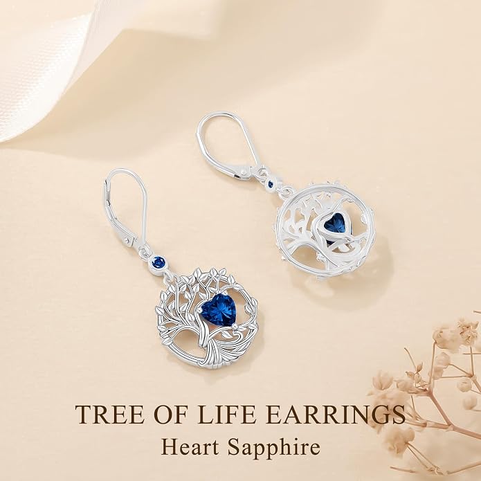Odinstone 925 Sterling Silver Earrings Tree of Life Teardrop Moonstone Dangle Drop Leverback Earrings for Women