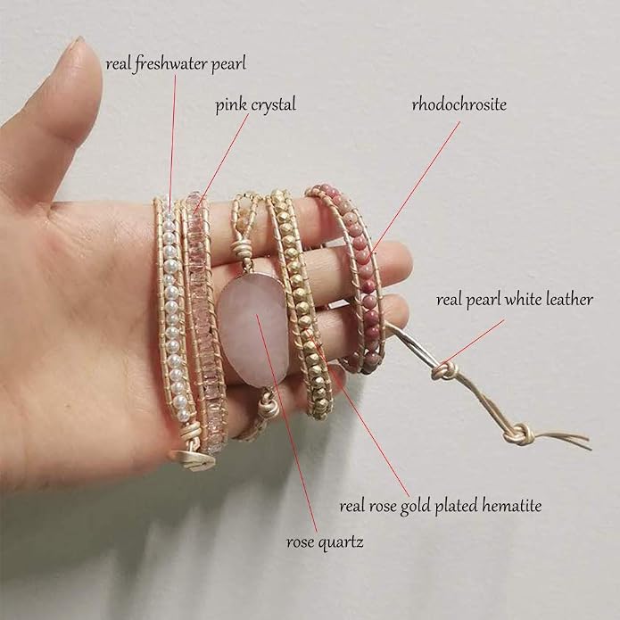 Plumiss Women Boho Handmade Natural Stone Crystal Leather Bead Wrap Bracelets Collection