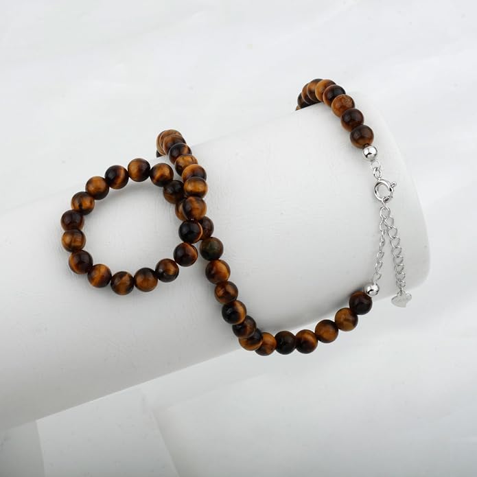 Kakikaki Natural Agate Choker Necklace Sterling Silver Round Beads Strand Necklace for Women