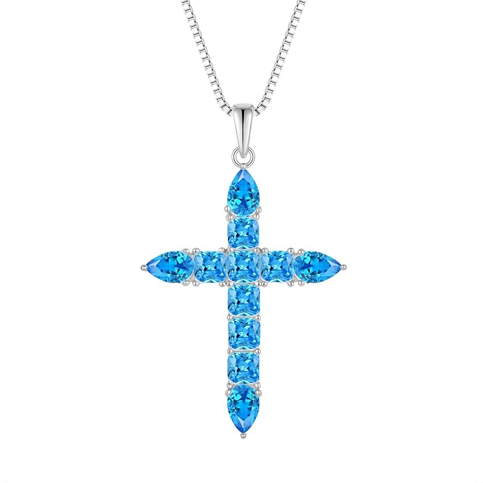 STARCHENIE 925 Sterling Silver Cross Necklace for Women Birthstone Jewelry | 925 Sterling Silver Crucifix Pendant, Birthstone Jewelry, Christian Religious Gift for Her