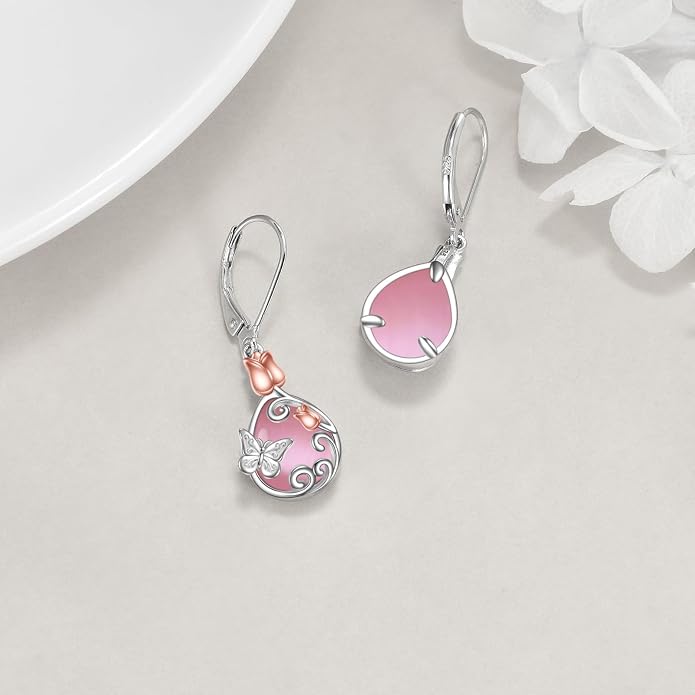 AOBOCO Teardrop Dangle Earrings for Women 925 Sterling Silver Moonstone Flower Filigree Leverback Jewelry Birthday