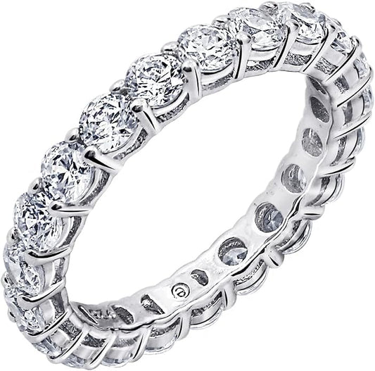 Amazon Essentials Platinum or Gold Plated Sterling Silver All-Around Band Ring set with Round Infinite Elements Cubic Zirconia